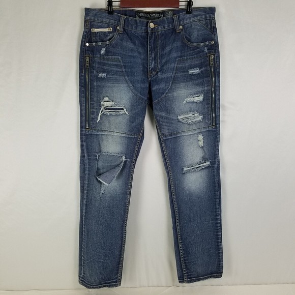 Heritage America Jeans Mens 40x34 Actual W40xL32 Vndls 1776 Destroyed Blue Denim - Picture 1 of 16